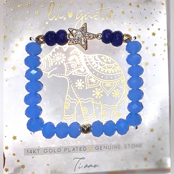 BRACELET 14K YELLOW GOLD PLATED CALMING ENERGY WOMEN'S STRETCH Gift Boxed - Picture 8 of 8